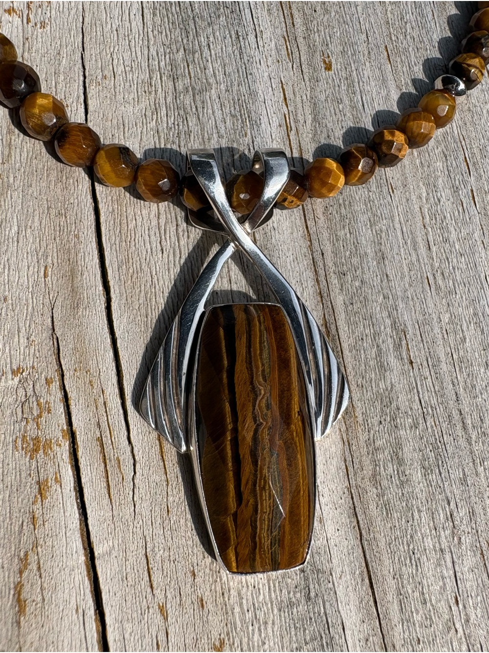 Jay King Faceted Tigers Eye Bead Necklace with Sterling Silver Pendant - Picture 3 of 13